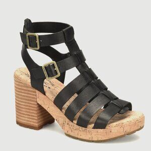 Kork-Ease Camille Gladiator Platform Stacked Heel Sandal, Black Size 9 NWOB